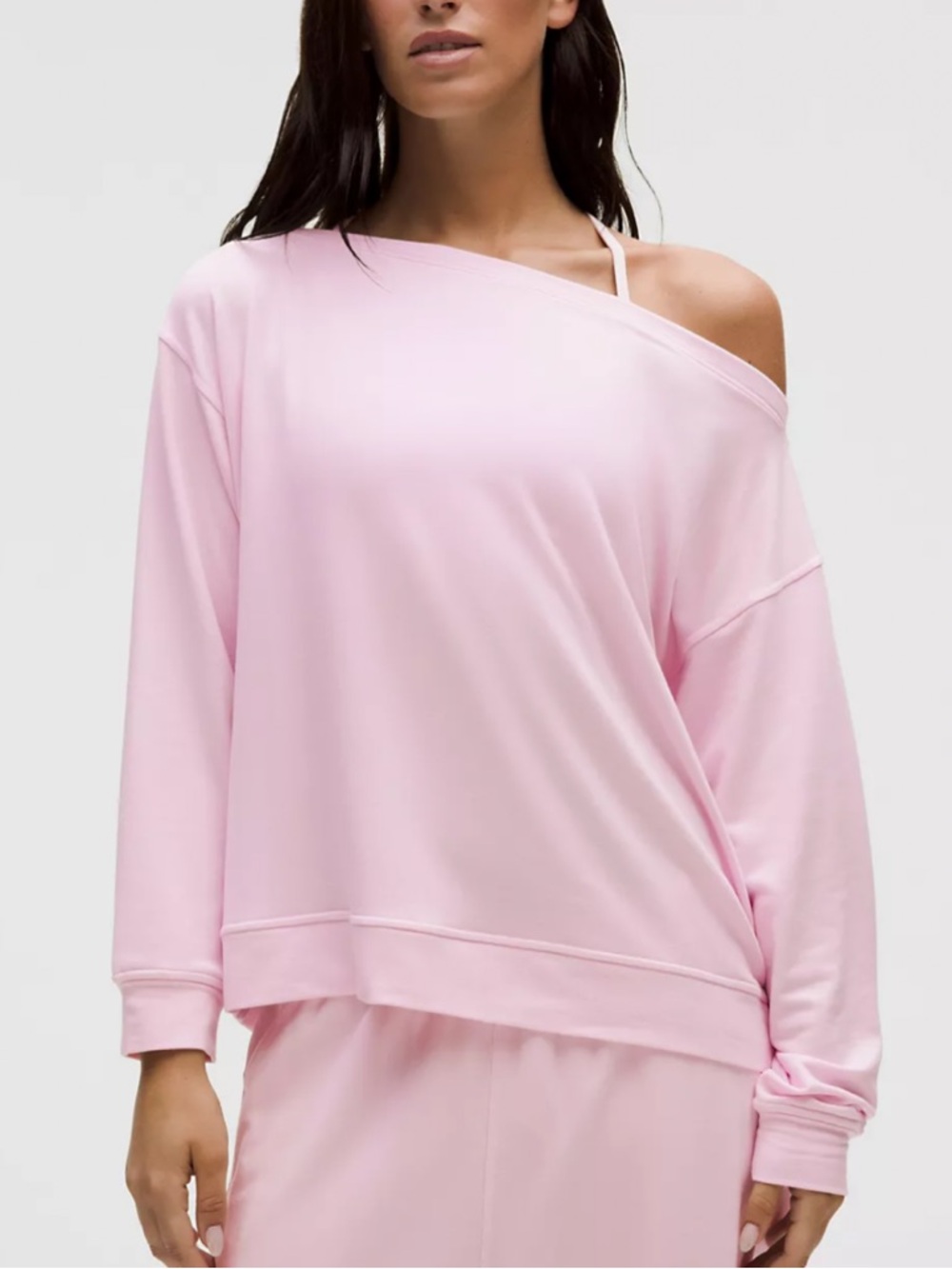 LULULEMON BECALM OVERSIZED BOATNECK LONG SLEEVE BLISSFUL PINK - L